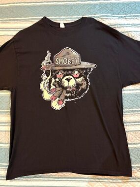 Too Many Blunts Smokey The Bear Black T-Shirt No Size Tag